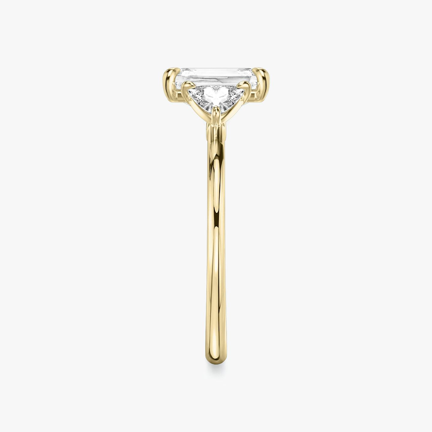 The Three Stone | Radiant | 18k | 18k Yellow Gold | Band: Plain | Side stone carat: 1/4 | Side stone shape: Trillion | Diamond orientation: vertical | Carat weight: See full inventory