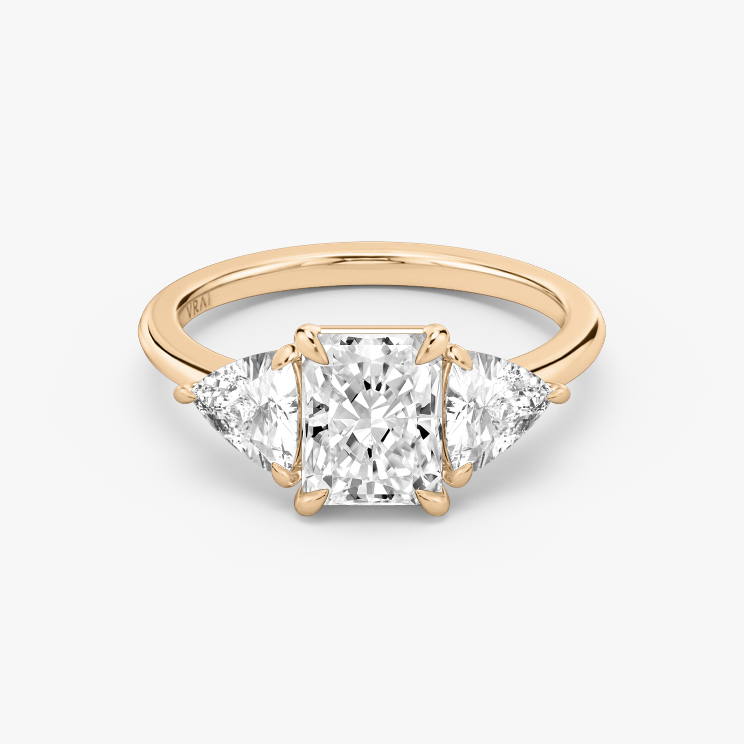 Three Stone Radiant Engagement Ring | 14k Rose Gold