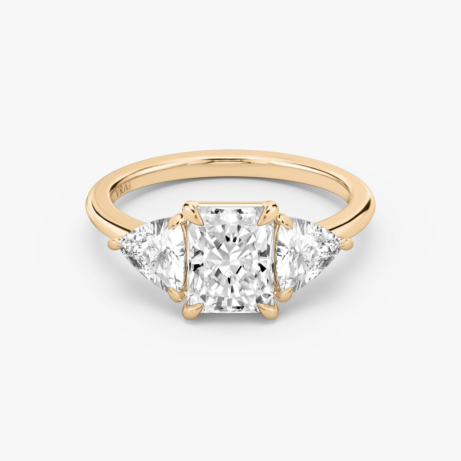 Three Stone Radiant Engagement Ring | 14k Rose Gold