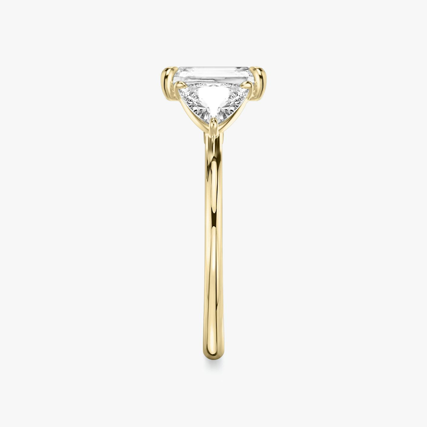 The Three Stone | Radiant | 18k | 18k Yellow Gold | Band: Plain | Side stone carat: 1/2 | Side stone shape: Trillion | Diamond orientation: vertical | Carat weight: See full inventory