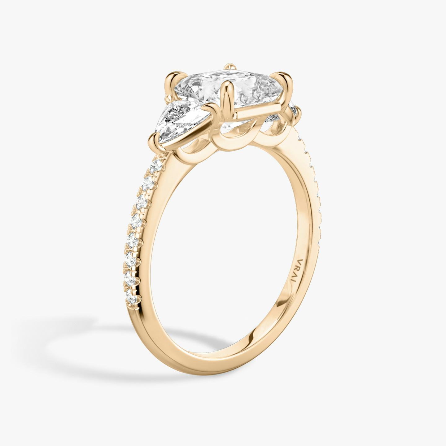 The Three Stone | Asscher | 14k | 14k Rose Gold | Band: Pavé | Side stone carat: 1/4 | Side stone shape: Trillion | Diamond orientation: vertical | Carat weight: See full inventory