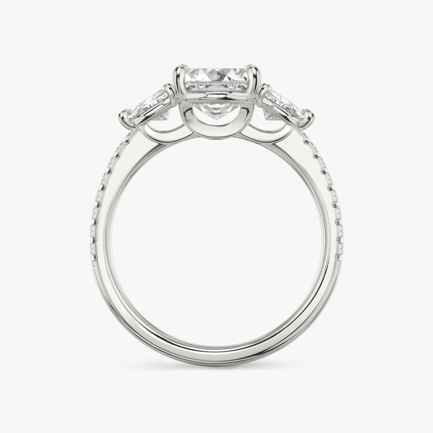 The Three Stone | Asscher | 18k | 18k White Gold | Band: Pavé | Side stone carat: 1/4 | Side stone shape: Trillion | Diamond orientation: vertical | Carat weight: See full inventory