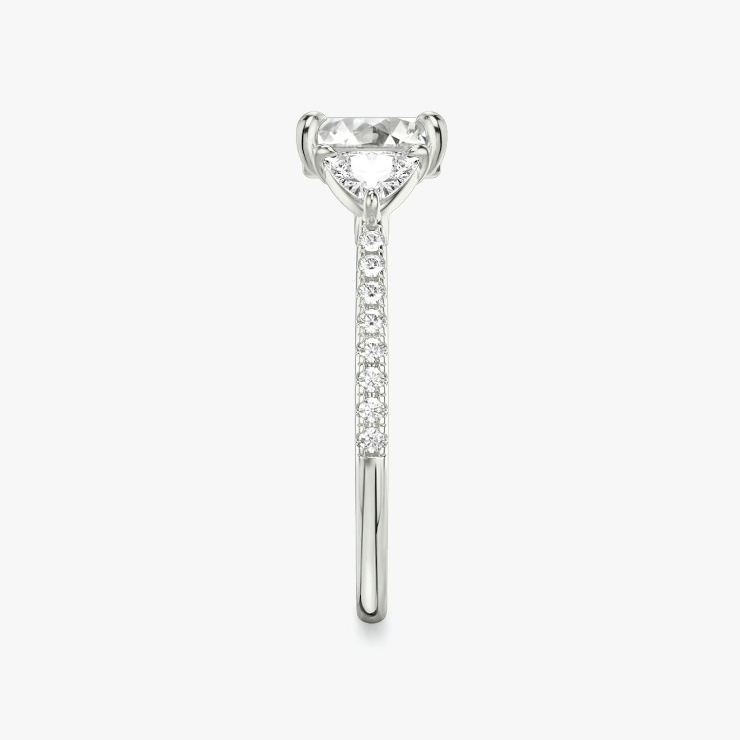The Three Stone | Asscher | 18k | 18k White Gold | Band: Pavé | Side stone carat: 1/4 | Side stone shape: Trillion | Diamond orientation: vertical | Carat weight: See full inventory