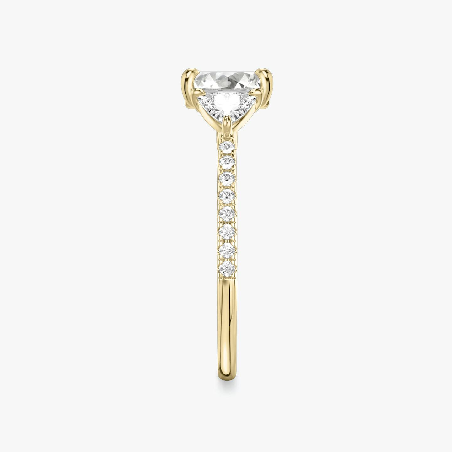 The Three Stone | Asscher | 18k | 18k Yellow Gold | Band: Pavé | Side stone carat: 1/4 | Side stone shape: Trillion | Diamond orientation: vertical | Carat weight: See full inventory