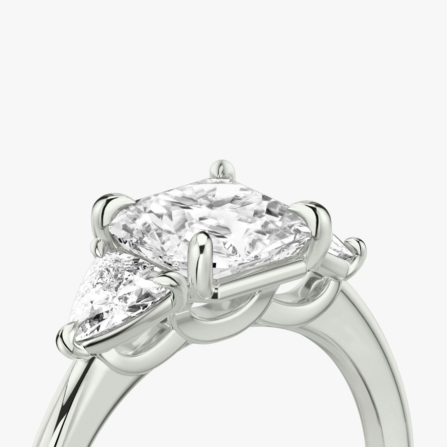 The Three Stone | Asscher | 18k | 18k White Gold | Band: Plain | Side stone carat: 1/4 | Side stone shape: Trillion | Diamond orientation: vertical | Carat weight: See full inventory