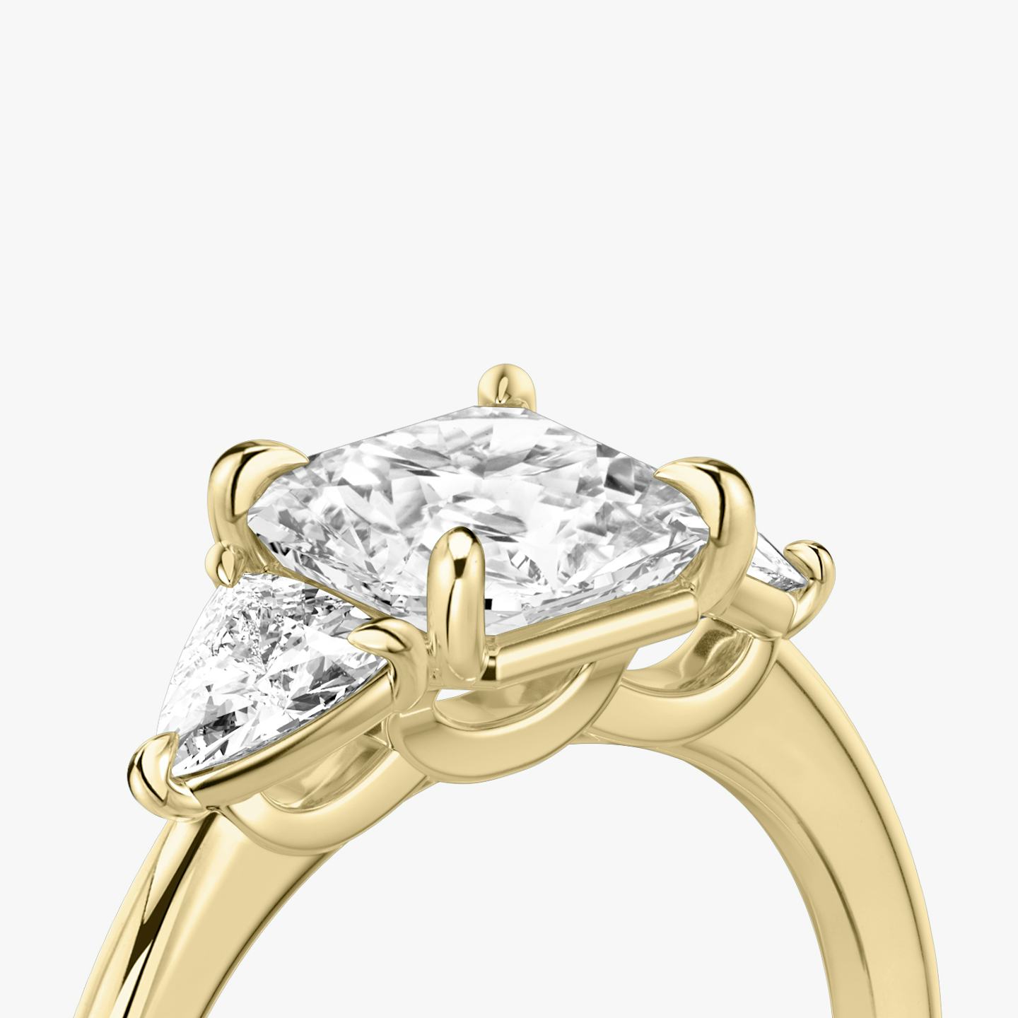 The Three Stone | Asscher | 18k | 18k Yellow Gold | Band: Plain | Side stone carat: 1/4 | Side stone shape: Trillion | Diamond orientation: vertical | Carat weight: See full inventory