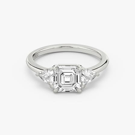 Three Stone Asscher and Trillion Diamond Ring