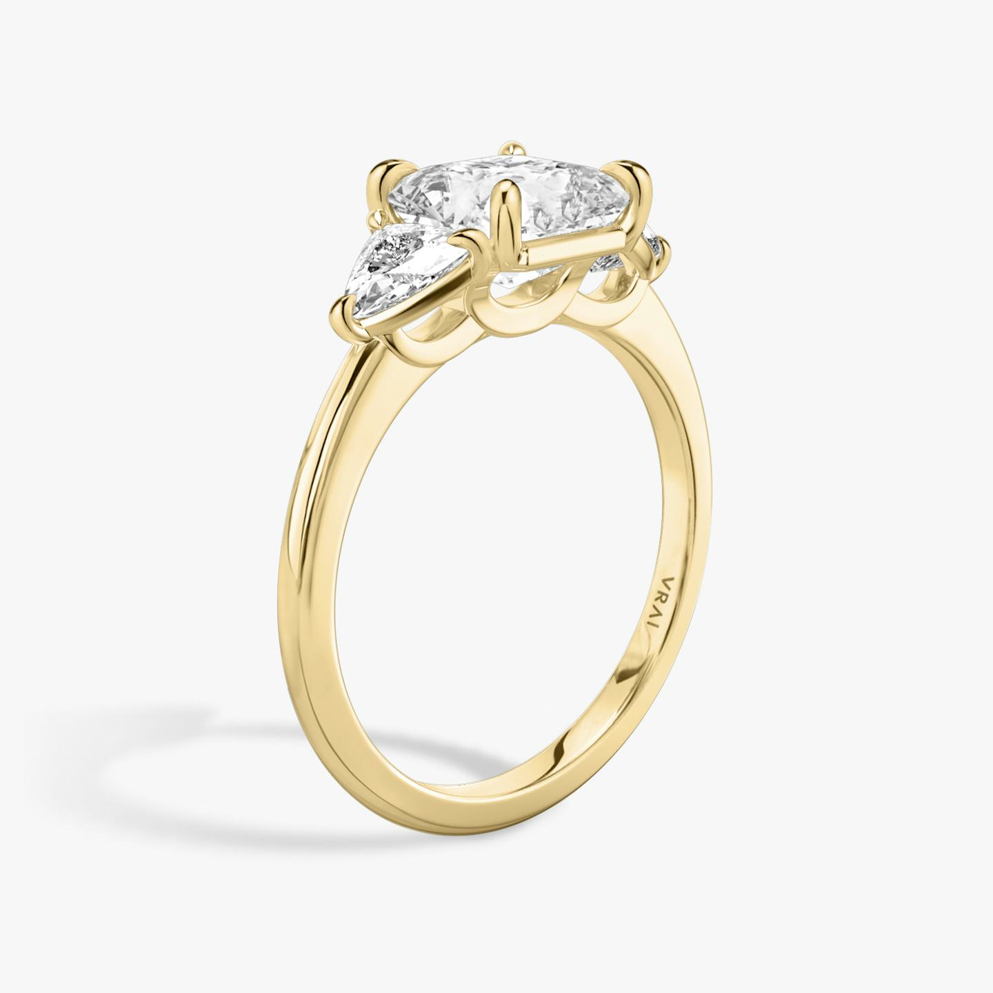 The Three Stone | Asscher | 18k | 18k Yellow Gold | Band: Plain | Side stone carat: 1/4 | Side stone shape: Trillion | Diamond orientation: vertical | Carat weight: See full inventory