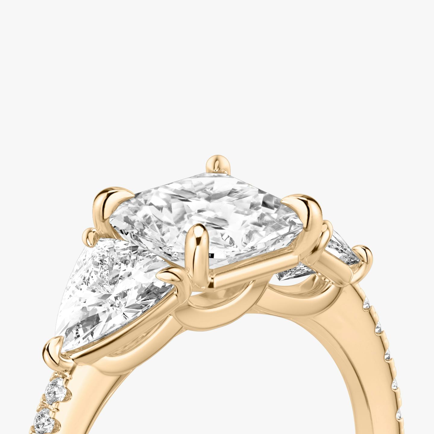 The Three Stone | Asscher | 14k | 14k Rose Gold | Band: Pavé | Side stone carat: 1/2 | Side stone shape: Trillion | Diamond orientation: vertical | Carat weight: See full inventory