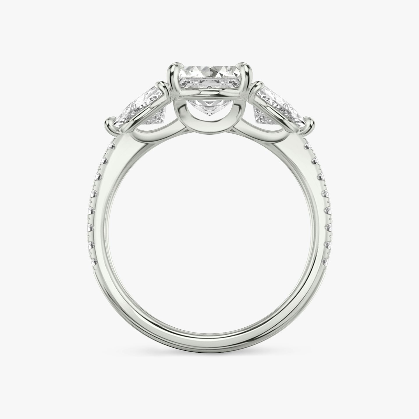 The Three Stone | Asscher | 18k | 18k White Gold | Band: Pavé | Side stone carat: 1/2 | Side stone shape: Trillion | Diamond orientation: vertical | Carat weight: See full inventory