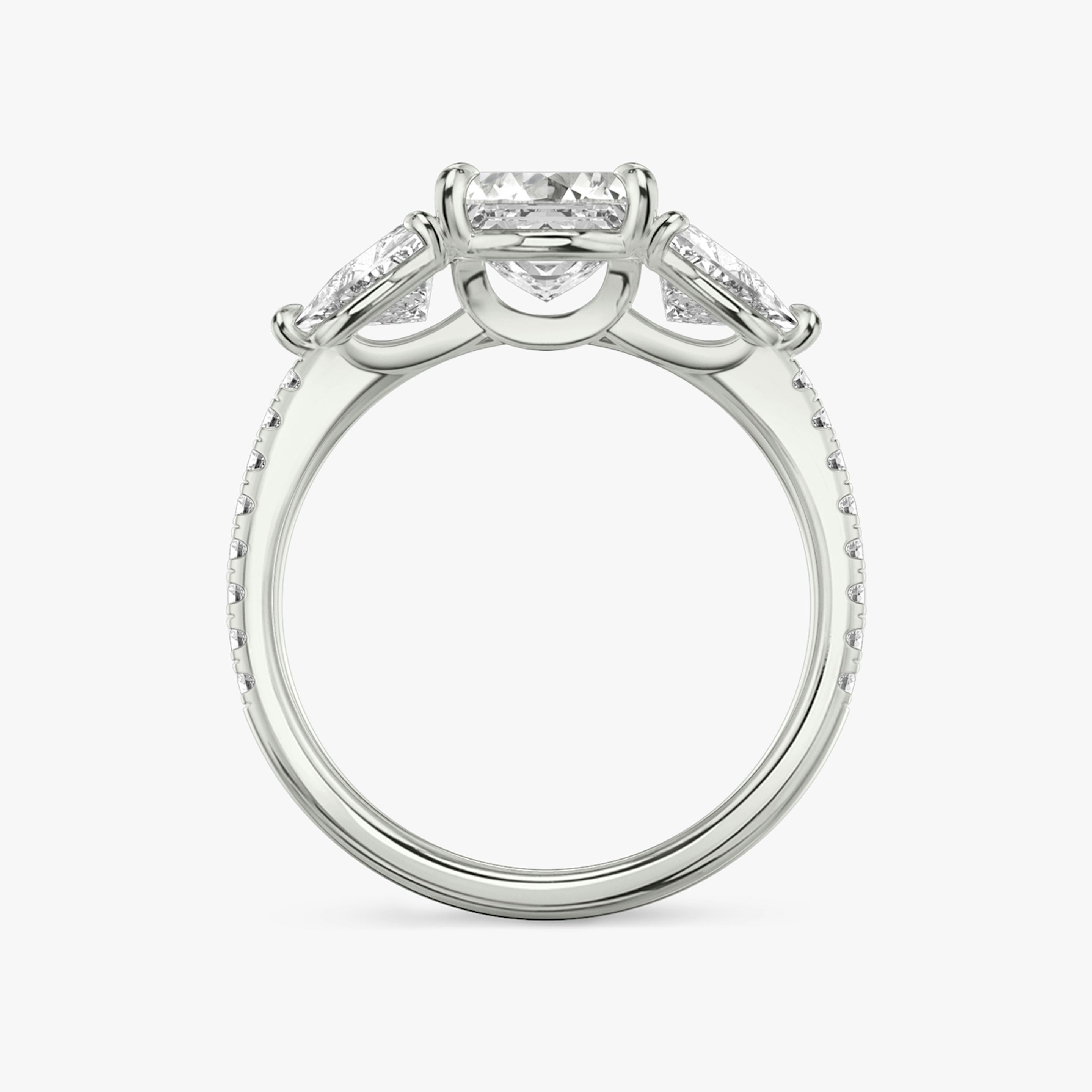 The Three Stone | Asscher | Platinum | Band: Pavé | Side stone carat: 1/2 | Side stone shape: Trillion | Diamond orientation: vertical | Carat weight: See full inventory