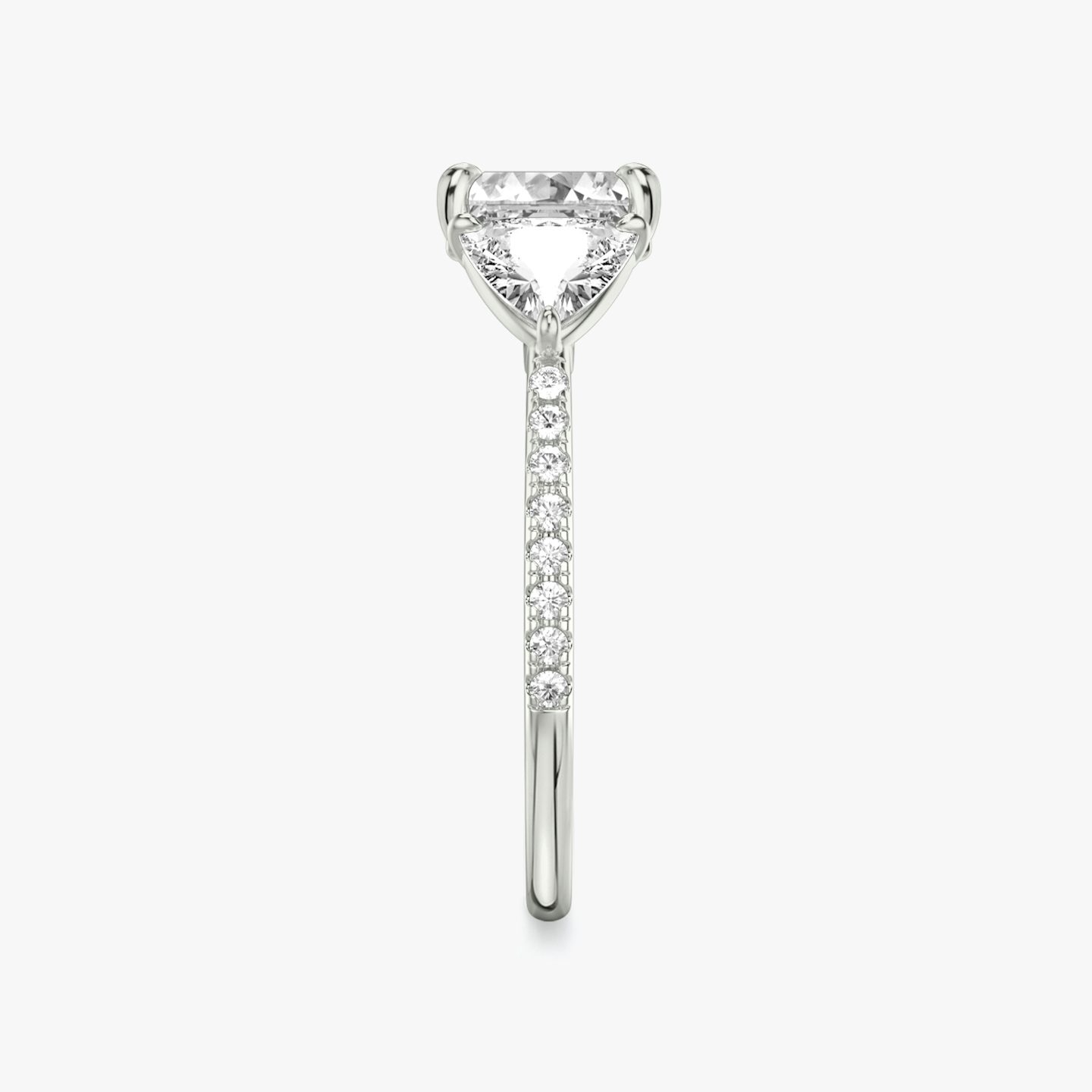 The Three Stone | Asscher | 18k | 18k White Gold | Band: Pavé | Side stone carat: 1/2 | Side stone shape: Trillion | Diamond orientation: vertical | Carat weight: See full inventory