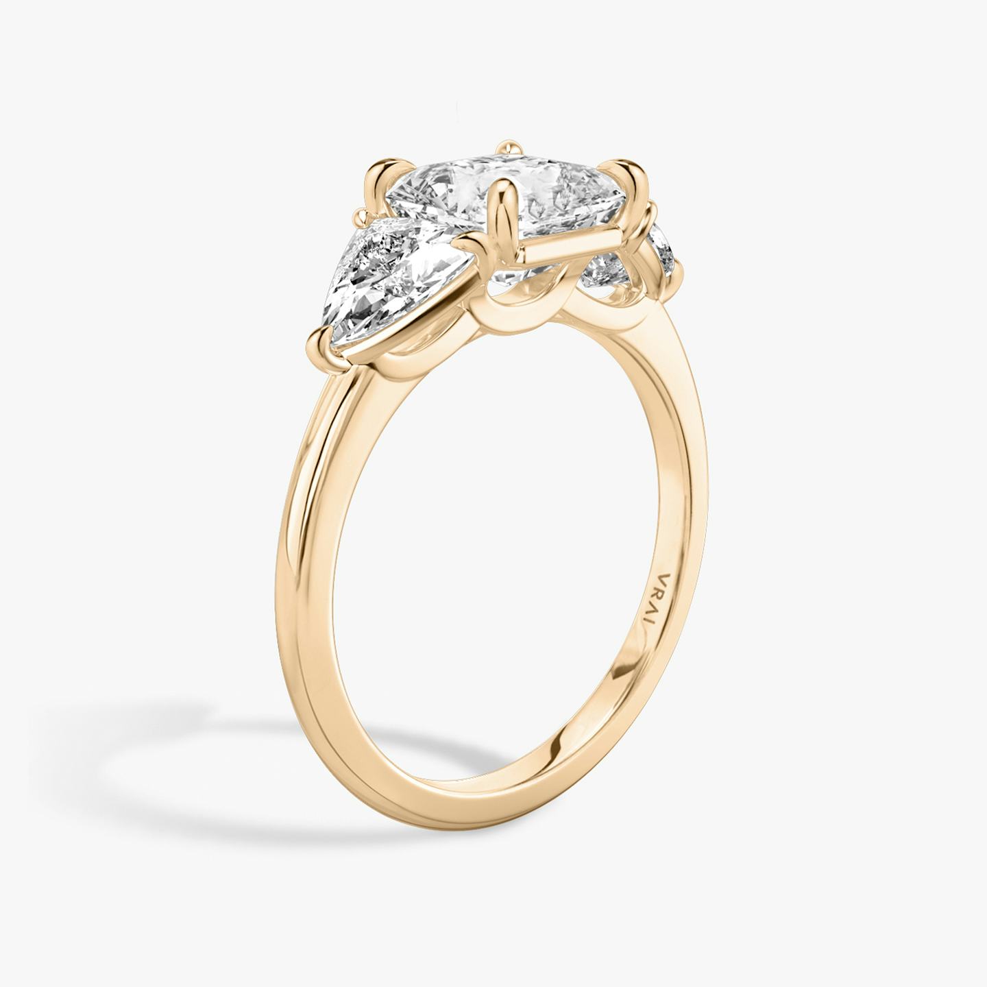 The Three Stone | Asscher | 14k | 14k Rose Gold | Band: Plain | Side stone carat: 1/2 | Side stone shape: Trillion | Diamond orientation: vertical | Carat weight: See full inventory