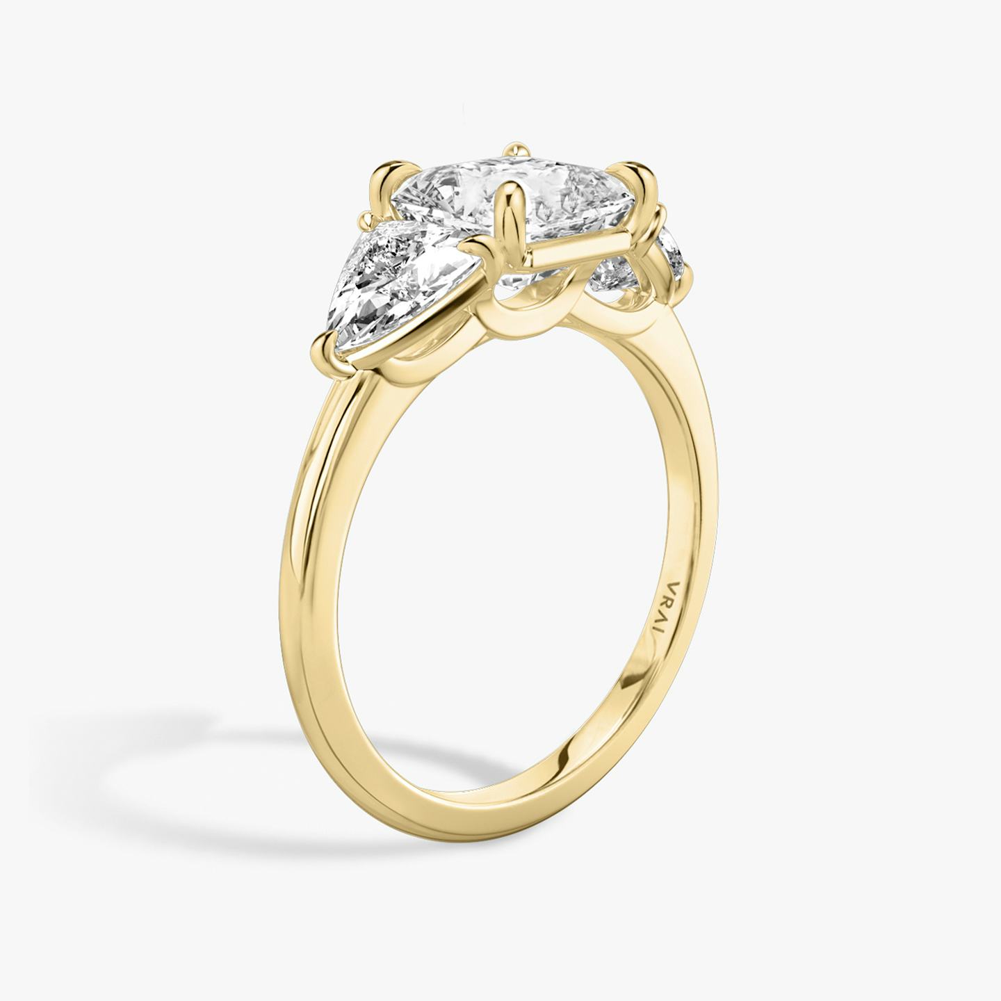 The Three Stone | Asscher | 18k | 18k Yellow Gold | Band: Plain | Side stone carat: 1/2 | Side stone shape: Trillion | Diamond orientation: vertical | Carat weight: See full inventory