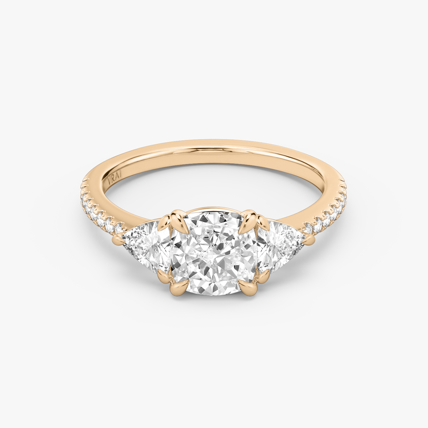 Three Stone Cushion Engagement Ring | 14k Rose Gold