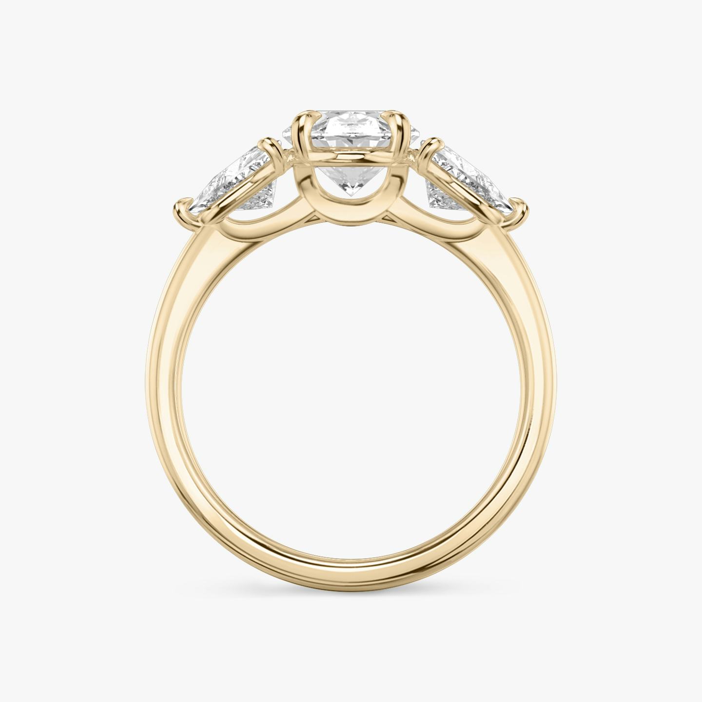 The Three Stone | Oval | 14k | 14k Rose Gold | Band: Plain | Side stone carat: 1/2 | Side stone shape: Trillion | Diamond orientation: vertical | Carat weight: See full inventory