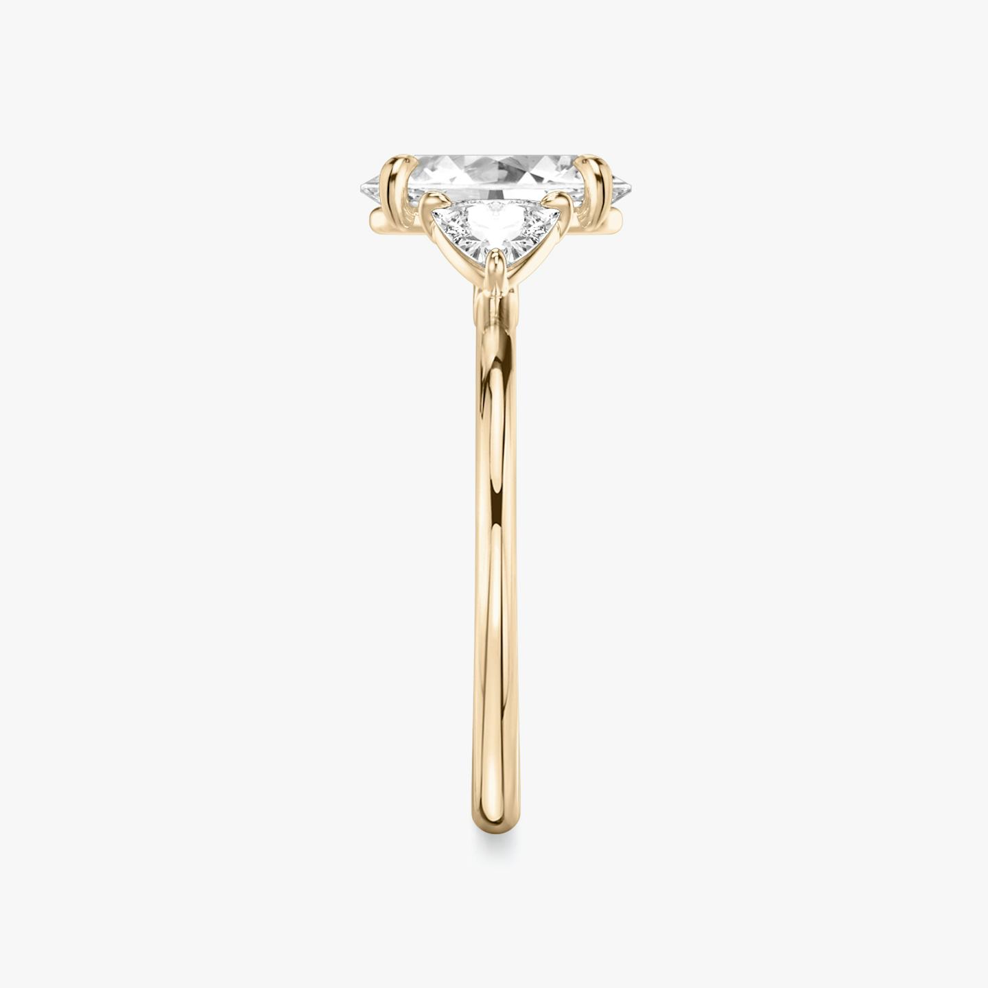 The Three Stone | Oval | 14k | 14k Rose Gold | Band: Plain | Side stone carat: 1/4 | Side stone shape: Trillion | Diamond orientation: vertical | Carat weight: See full inventory