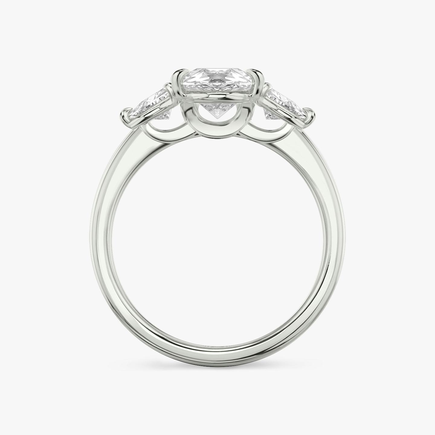The Three Stone | Pear | 18k | 18k White Gold | Band: Plain | Side stone carat: 1/4 | Side stone shape: Trillion | Diamond orientation: vertical | Carat weight: See full inventory