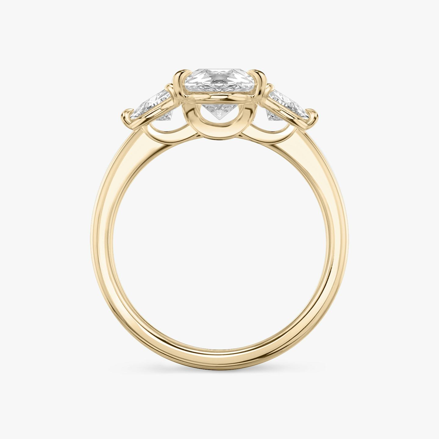 The Three Stone | Pear | 14k | 14k Rose Gold | Band: Plain | Side stone carat: 1/4 | Side stone shape: Trillion | Diamond orientation: vertical | Carat weight: See full inventory