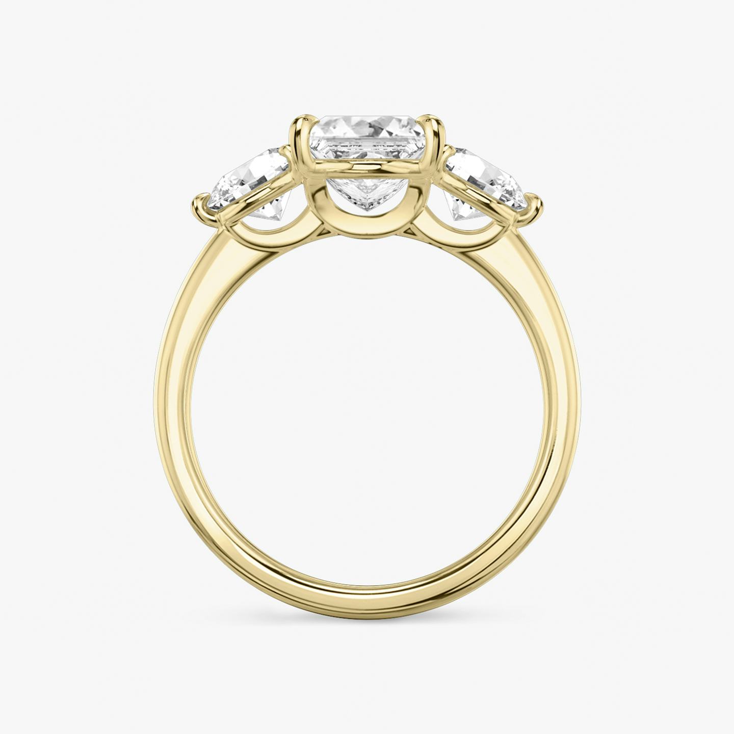 The Three Stone | Princess | 18k | 18k Yellow Gold | Band: Plain | Side stone carat: 1/2 | Side stone shape: Round Brilliant | Diamond orientation: vertical | Carat weight: See full inventory