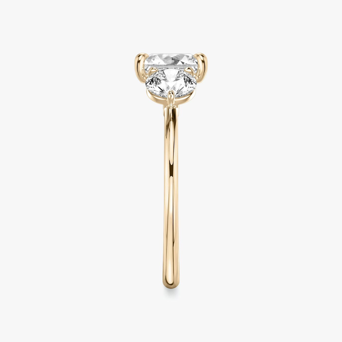 The Three Stone | Princess | 14k | 14k Rose Gold | Band: Plain | Side stone carat: 1/2 | Side stone shape: Round Brilliant | Diamond orientation: vertical | Carat weight: See full inventory