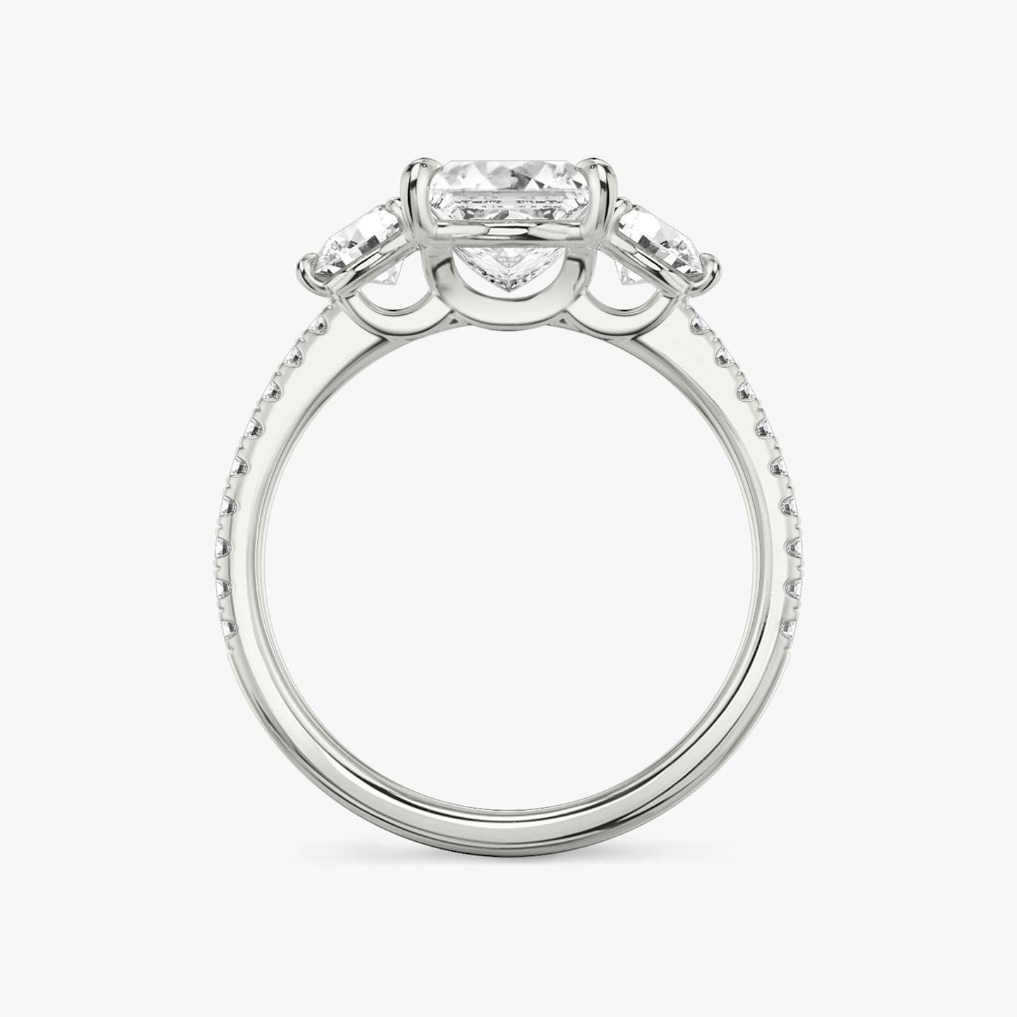 The Three Stone | Princess | 18k | 18k White Gold | Band: Pavé | Side stone carat: 1/4 | Side stone shape: Round Brilliant | Diamond orientation: vertical | Carat weight: See full inventory