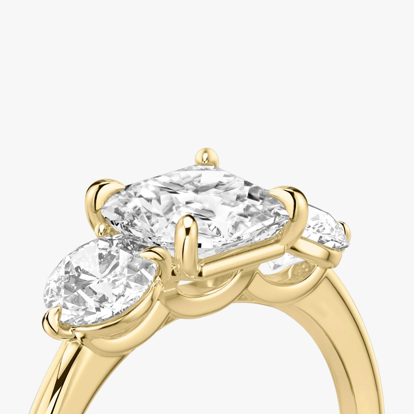 The Three Stone | Asscher | 18k | 18k Yellow Gold | Band: Plain | Side stone carat: 1/2 | Side stone shape: Round Brilliant | Diamond orientation: vertical | Carat weight: See full inventory