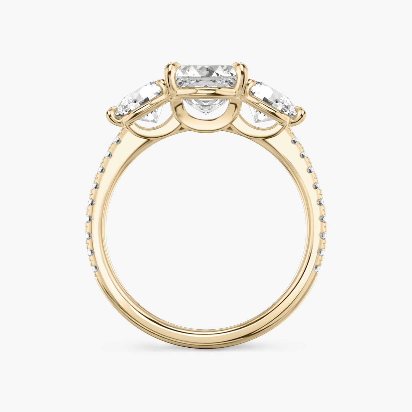 The Three Stone | Asscher | 14k | 14k Rose Gold | Band: Pavé | Side stone carat: 1/2 | Side stone shape: Round Brilliant | Diamond orientation: vertical | Carat weight: See full inventory