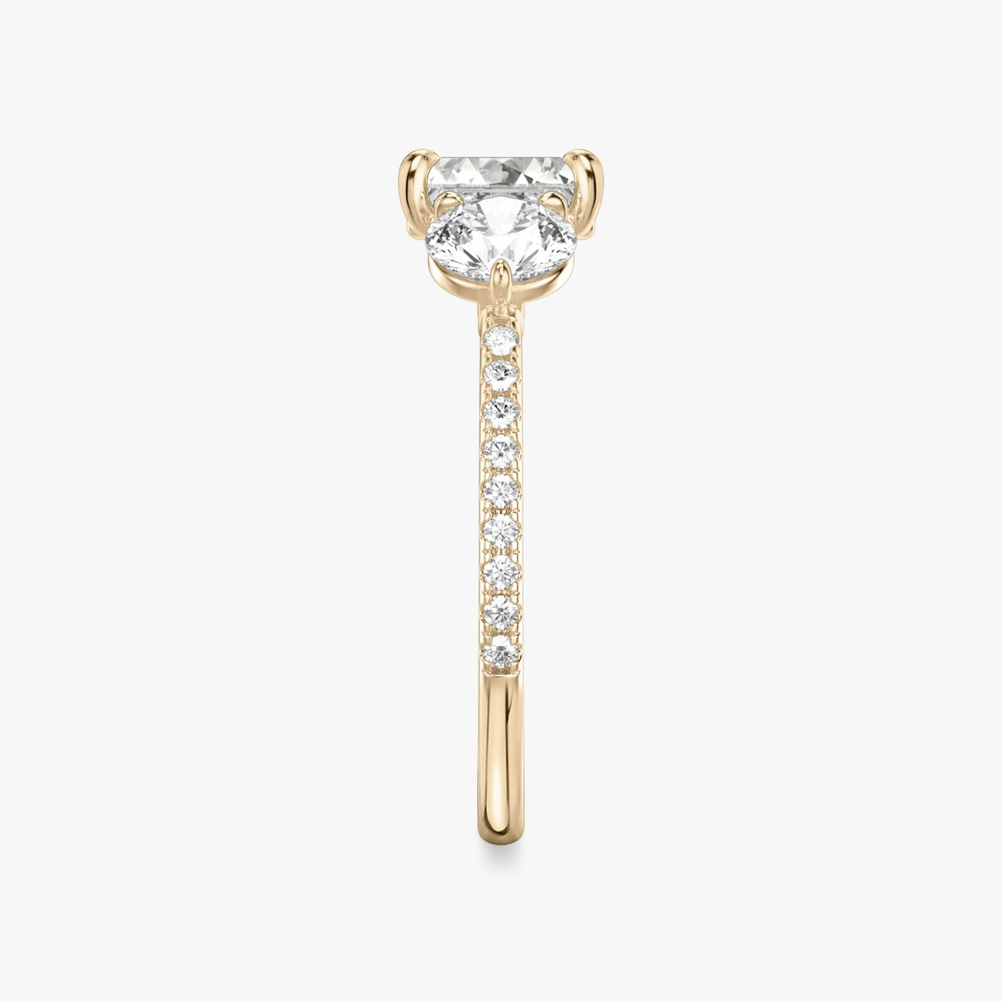 The Three Stone | Asscher | 14k | 14k Rose Gold | Band: Pavé | Side stone carat: 1/2 | Side stone shape: Round Brilliant | Diamond orientation: vertical | Carat weight: See full inventory