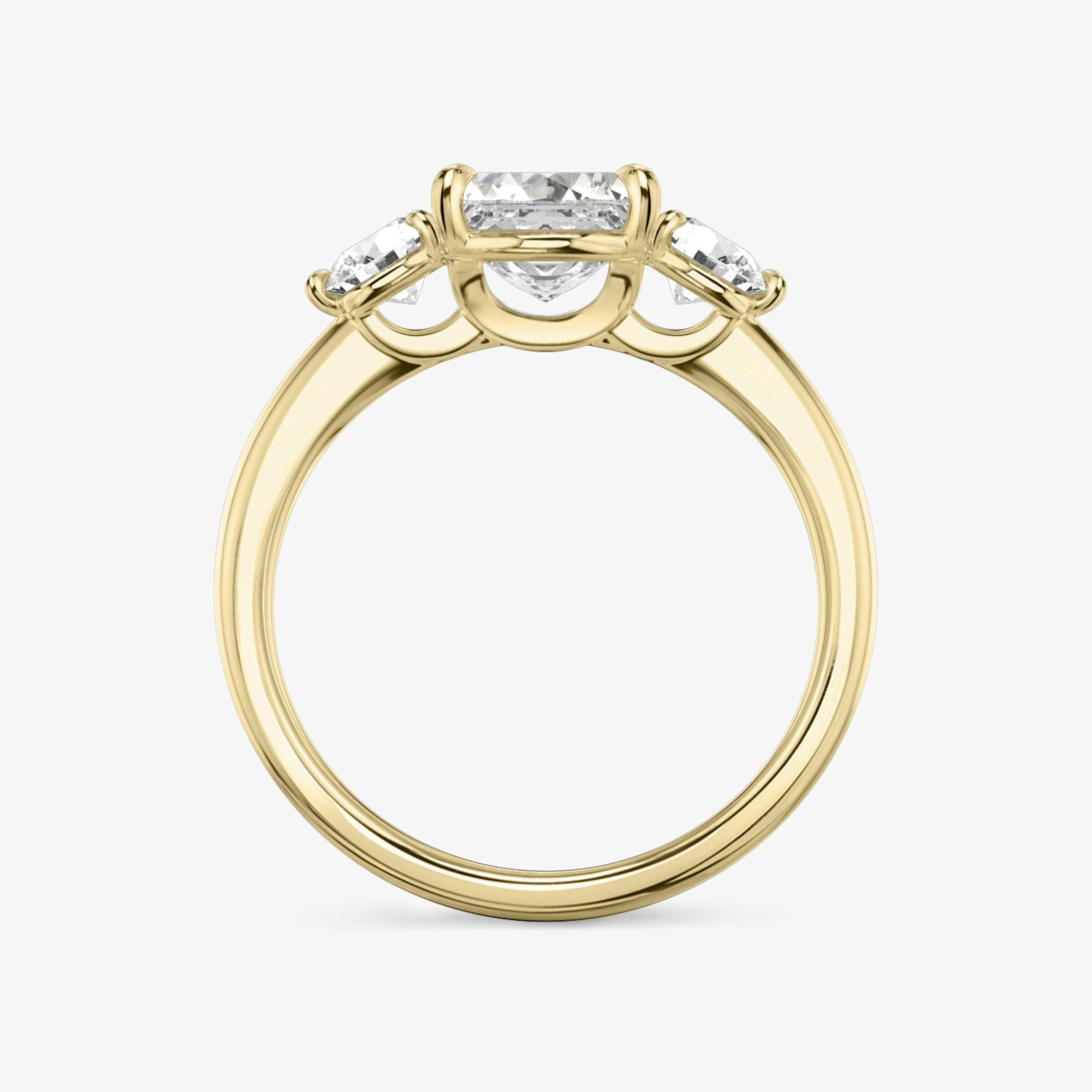 The Three Stone | Asscher | 18k | 18k Yellow Gold | Band: Plain | Side stone carat: 1/4 | Side stone shape: Round Brilliant | Diamond orientation: vertical | Carat weight: See full inventory