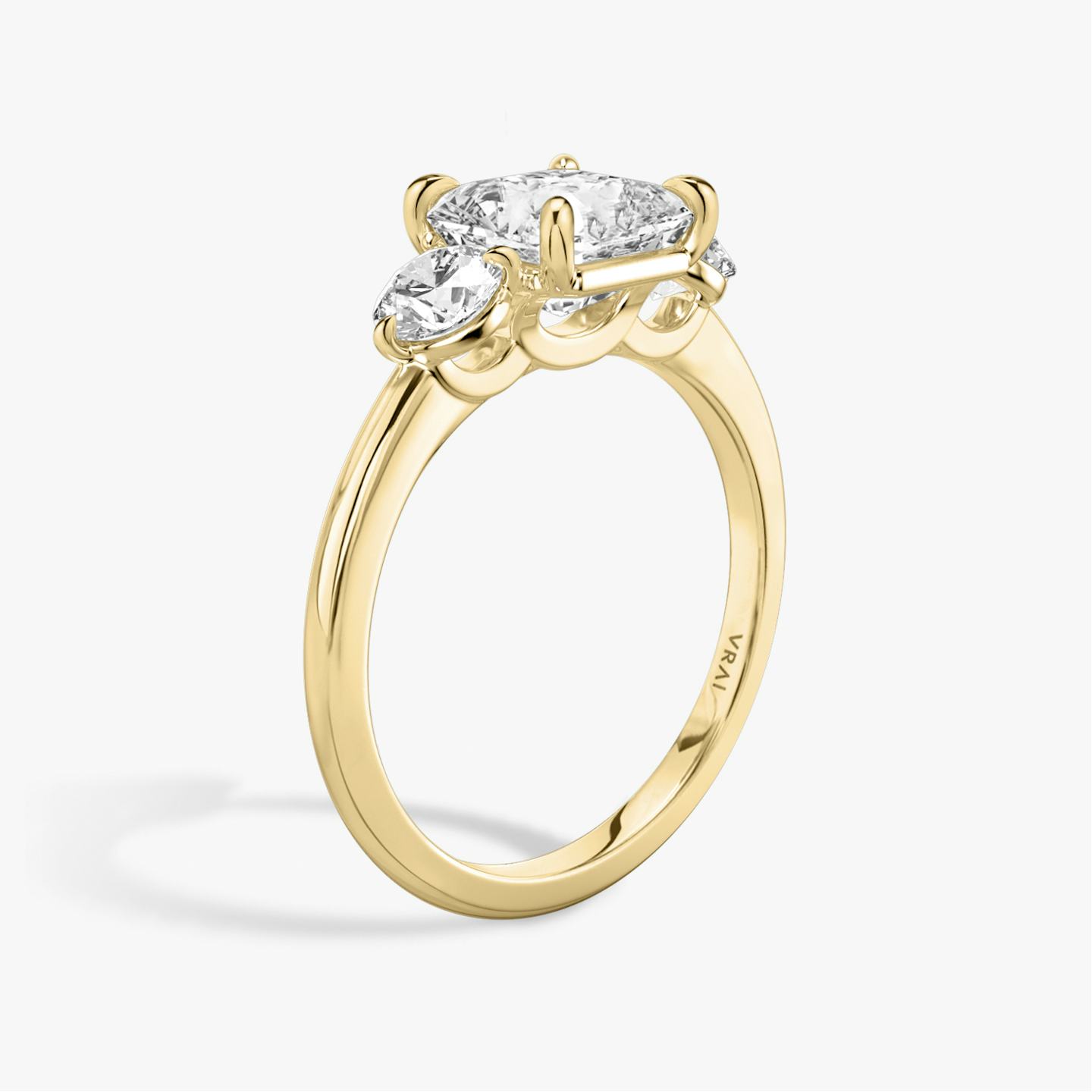 The Three Stone | Asscher | 18k | 18k Yellow Gold | Band: Plain | Side stone carat: 1/4 | Side stone shape: Round Brilliant | Diamond orientation: vertical | Carat weight: See full inventory