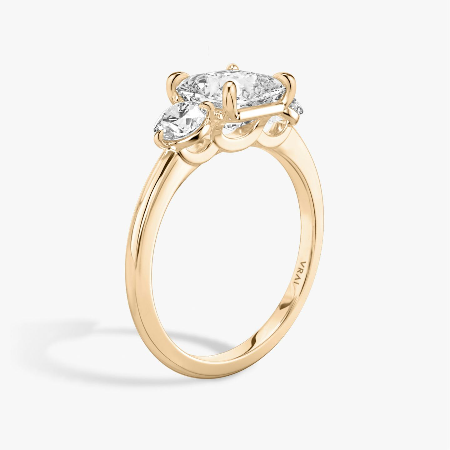 The Three Stone | Asscher | 14k | 14k Rose Gold | Band: Plain | Side stone carat: 1/4 | Side stone shape: Round Brilliant | Diamond orientation: vertical | Carat weight: See full inventory