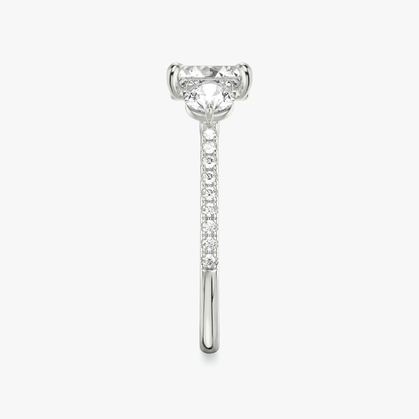 The Three Stone | Asscher | 18k | 18k White Gold | Band: Pavé | Side stone carat: 1/4 | Side stone shape: Round Brilliant | Diamond orientation: vertical | Carat weight: See full inventory
