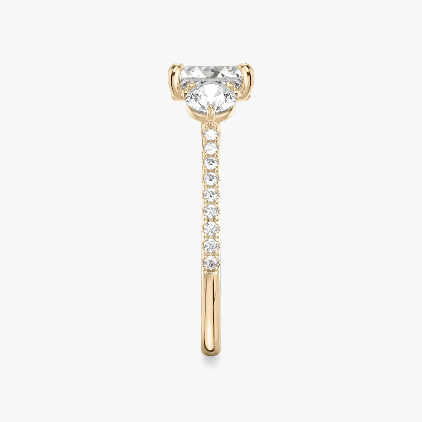 The Three Stone | Asscher | 14k | 14k Rose Gold | Band: Pavé | Side stone carat: 1/4 | Side stone shape: Round Brilliant | Diamond orientation: vertical | Carat weight: See full inventory