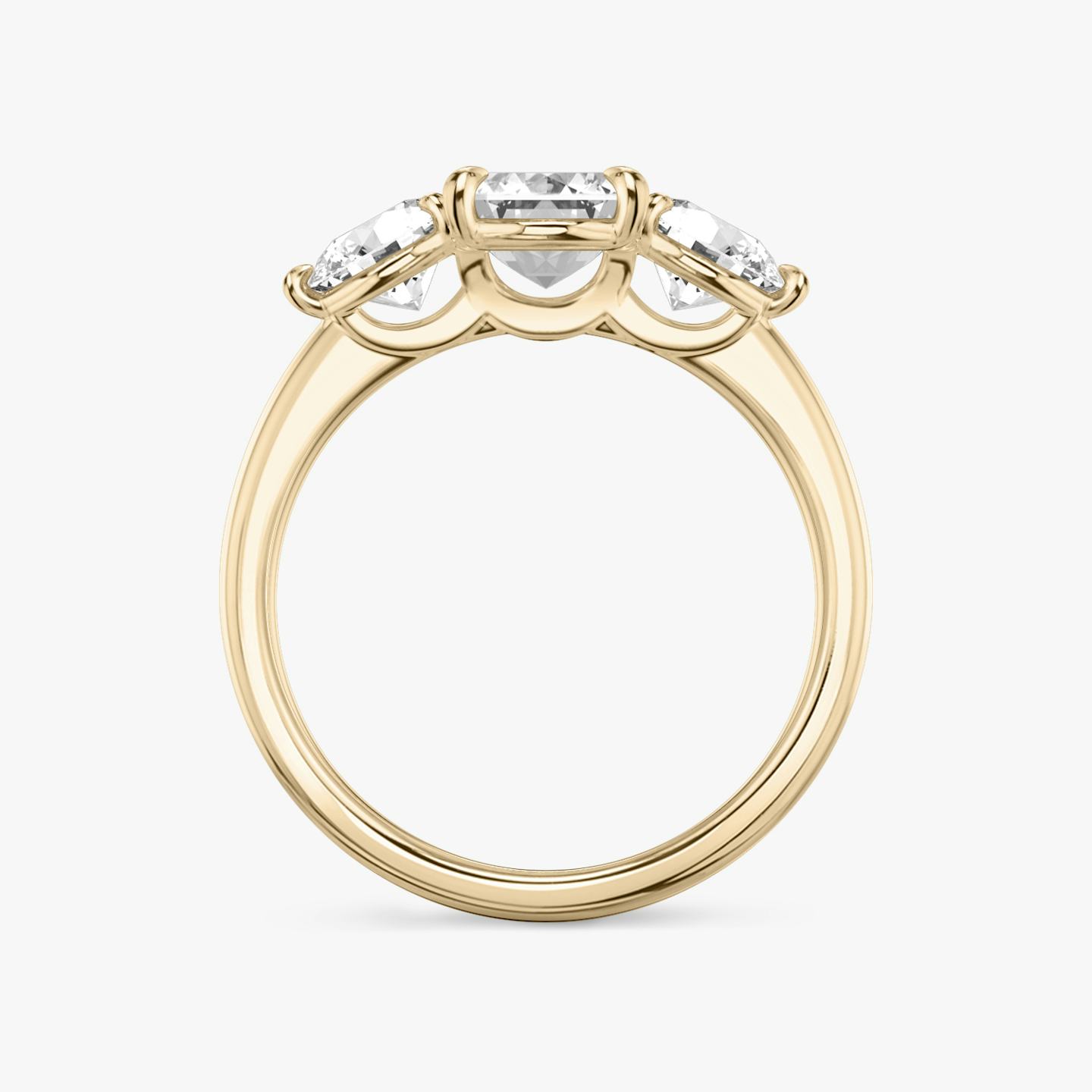 The Three Stone | Emerald | 14k | 14k Rose Gold | Band: Plain | Side stone carat: 1/2 | Side stone shape: Round Brilliant | Diamond orientation: vertical | Carat weight: See full inventory