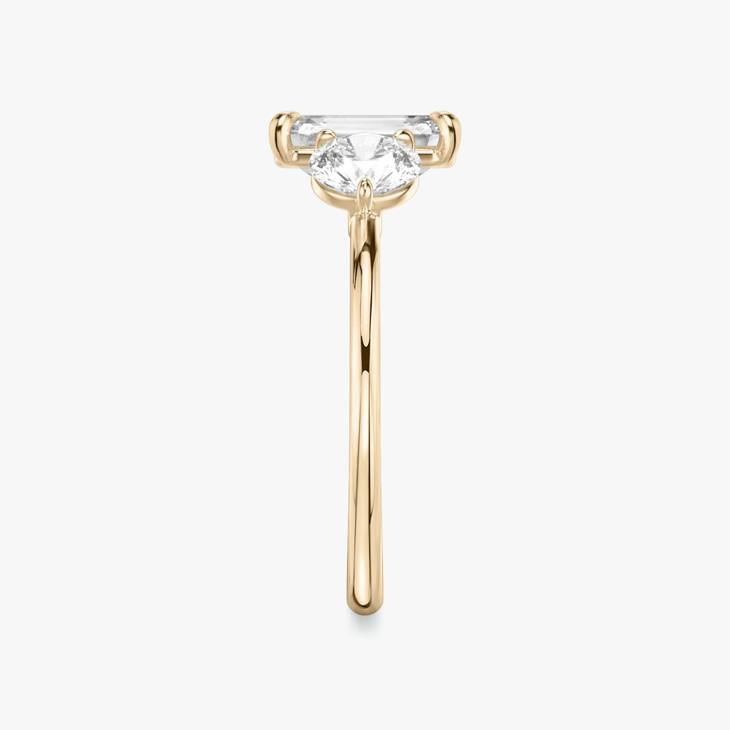 The Three Stone | Emerald | 14k | 14k Rose Gold | Band: Plain | Side stone carat: 1/2 | Side stone shape: Round Brilliant | Diamond orientation: vertical | Carat weight: See full inventory