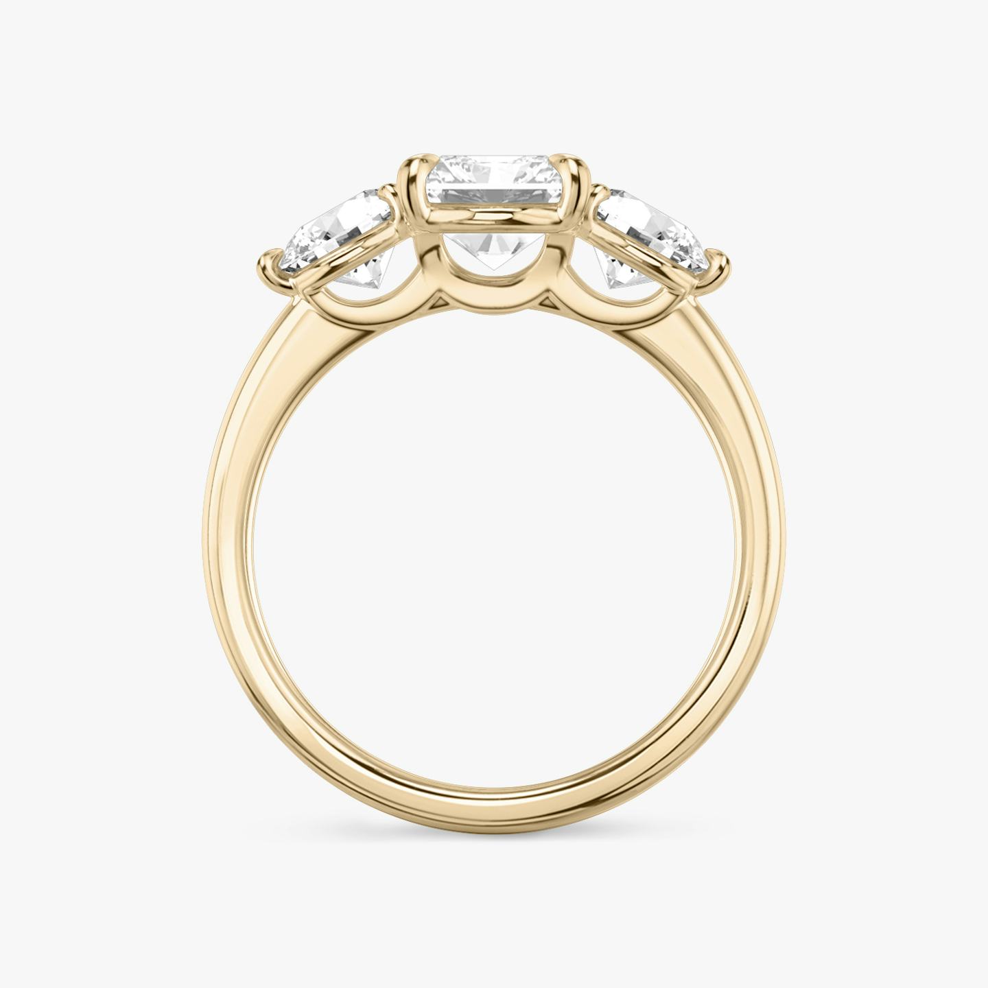 The Three Stone | Radiant | 14k | 14k Rose Gold | Band: Plain | Side stone carat: 1/2 | Side stone shape: Round Brilliant | Diamond orientation: vertical | Carat weight: See full inventory