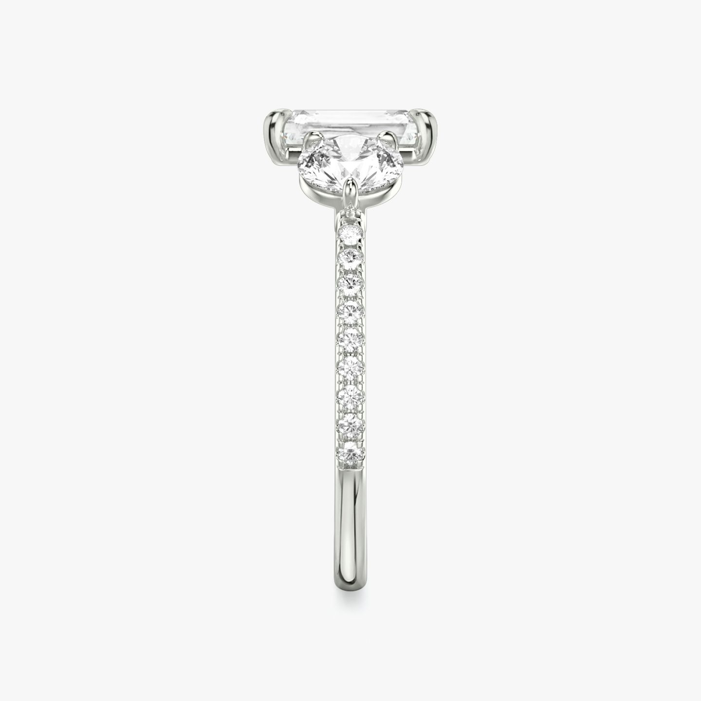 undefined | Radiant | Platinum | Band: Pavé | Side stone carat: 1/2 | Side stone shape: Round Brilliant | Diamond orientation: vertical | Carat weight: See full inventory