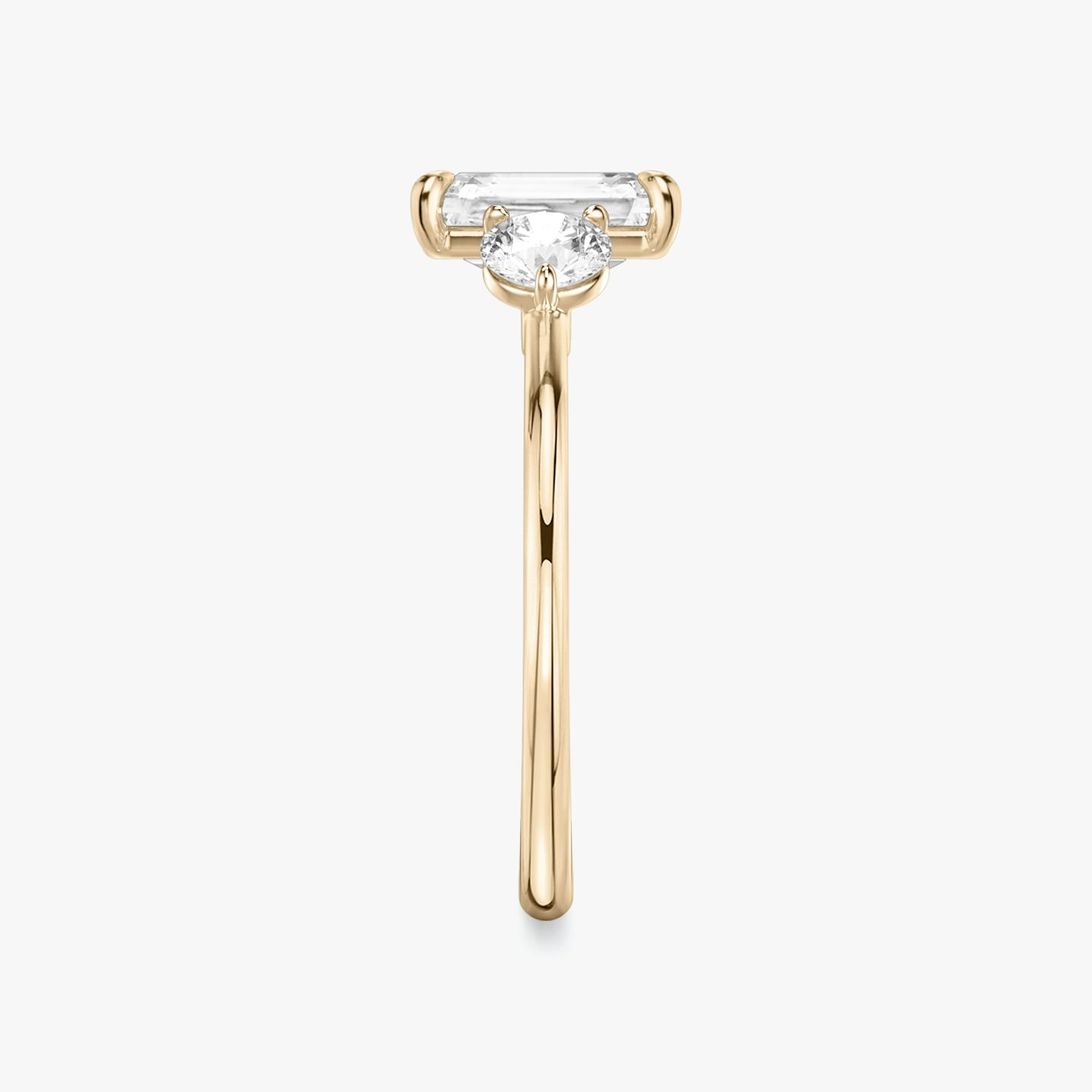 The Three Stone | Radiant | 14k | 14k Rose Gold | Band: Plain | Side stone carat: 1/4 | Side stone shape: Round Brilliant | Diamond orientation: vertical | Carat weight: See full inventory