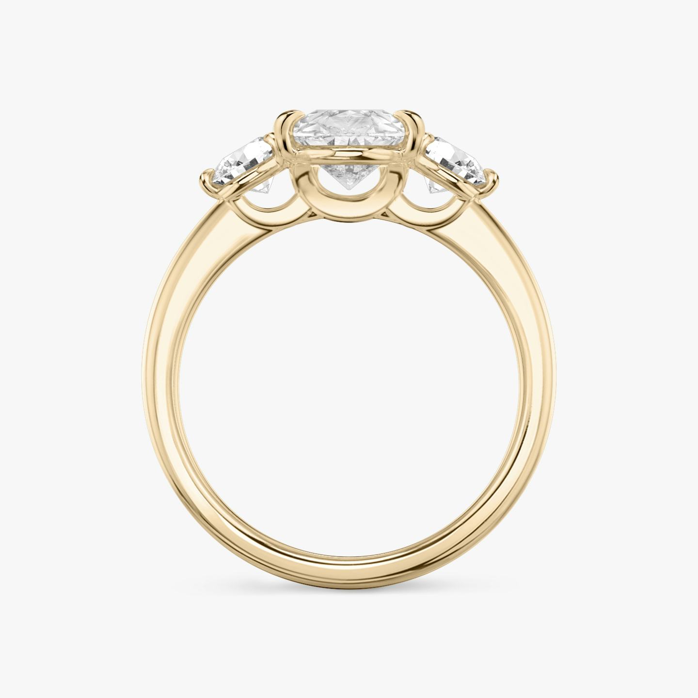The Three Stone | Pear | 14k | 14k Rose Gold | Band: Plain | Side stone carat: 1/4 | Side stone shape: Round Brilliant | Diamond orientation: vertical | Carat weight: See full inventory