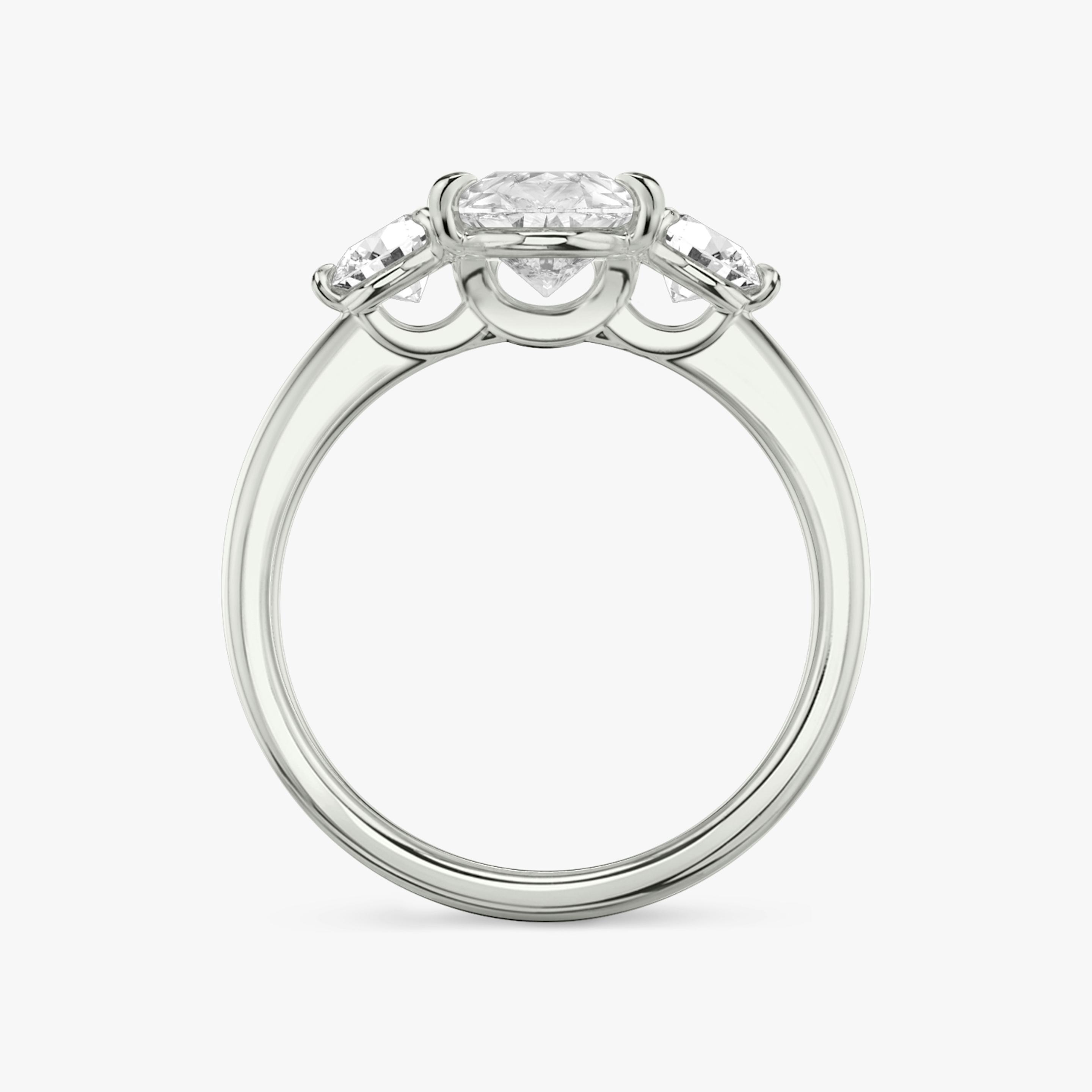 The Three Stone | Pear | 18k | 18k White Gold | Band: Plain | Side stone carat: 1/4 | Side stone shape: Round Brilliant | Diamond orientation: vertical | Carat weight: See full inventory
