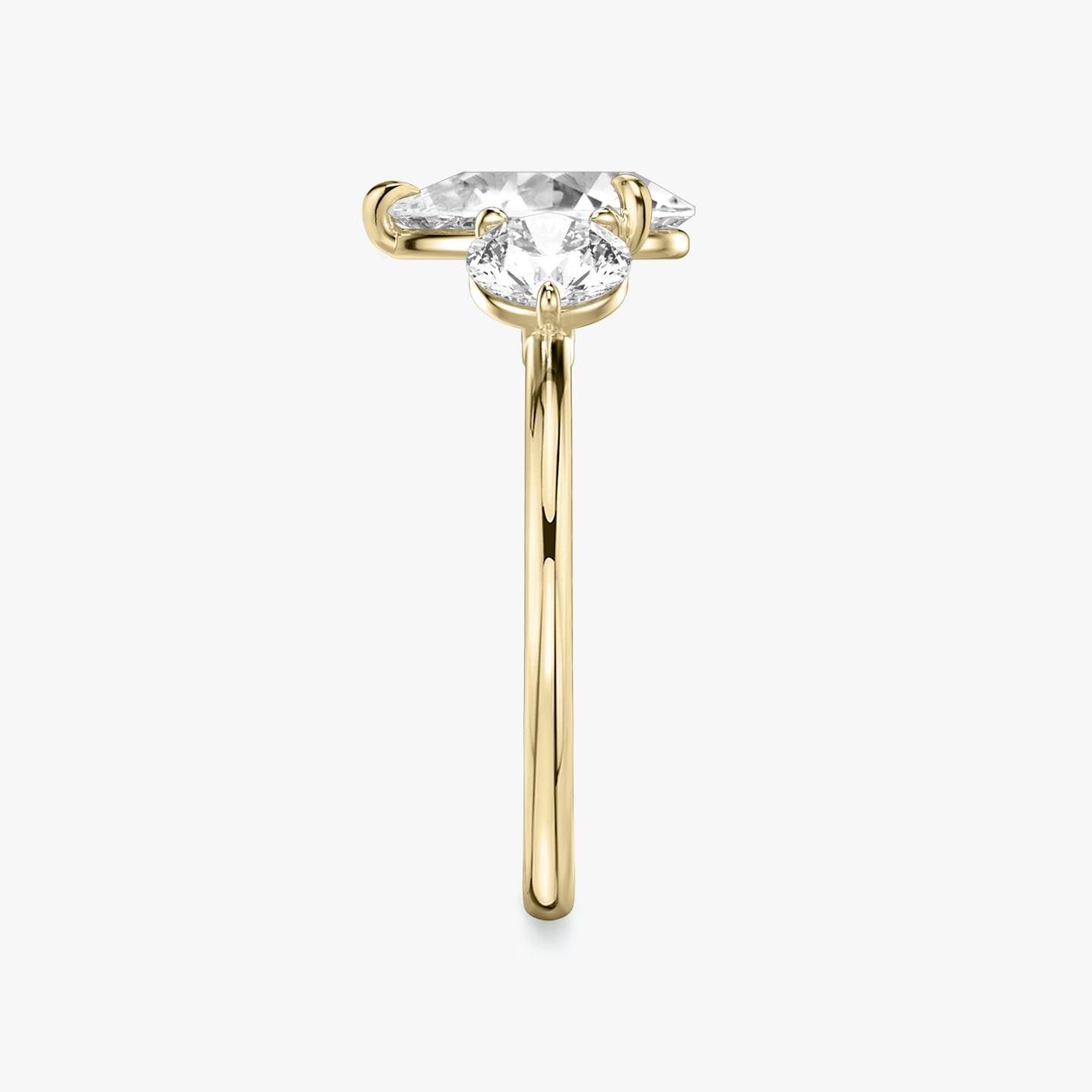 The Three Stone | Pear | 18k | 18k Yellow Gold | Band: Plain | Side stone carat: 1/2 | Side stone shape: Round Brilliant | Diamond orientation: vertical | Carat weight: See full inventory