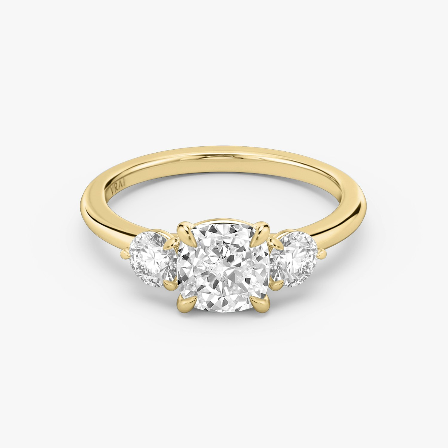 Three Stone Cushion Engagement Ring | 18k Yellow Gold