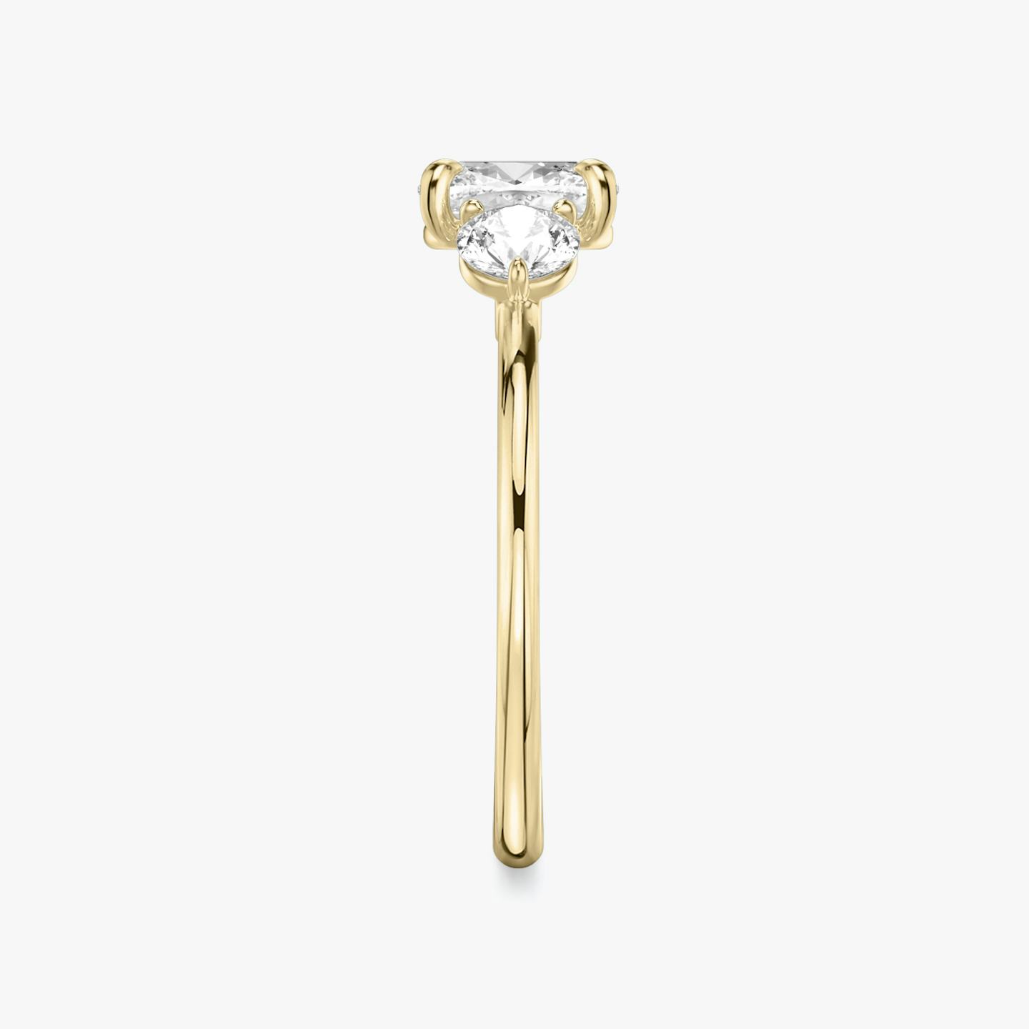 The Three Stone | Pavé Cushion | 18k | 18k Yellow Gold | Band: Plain | Side stone carat: 1/4 | Side stone shape: Round Brilliant | Diamond orientation: vertical | Carat weight: See full inventory