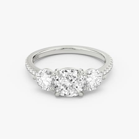 Three Stone Cushion and Round Brilliant RIng