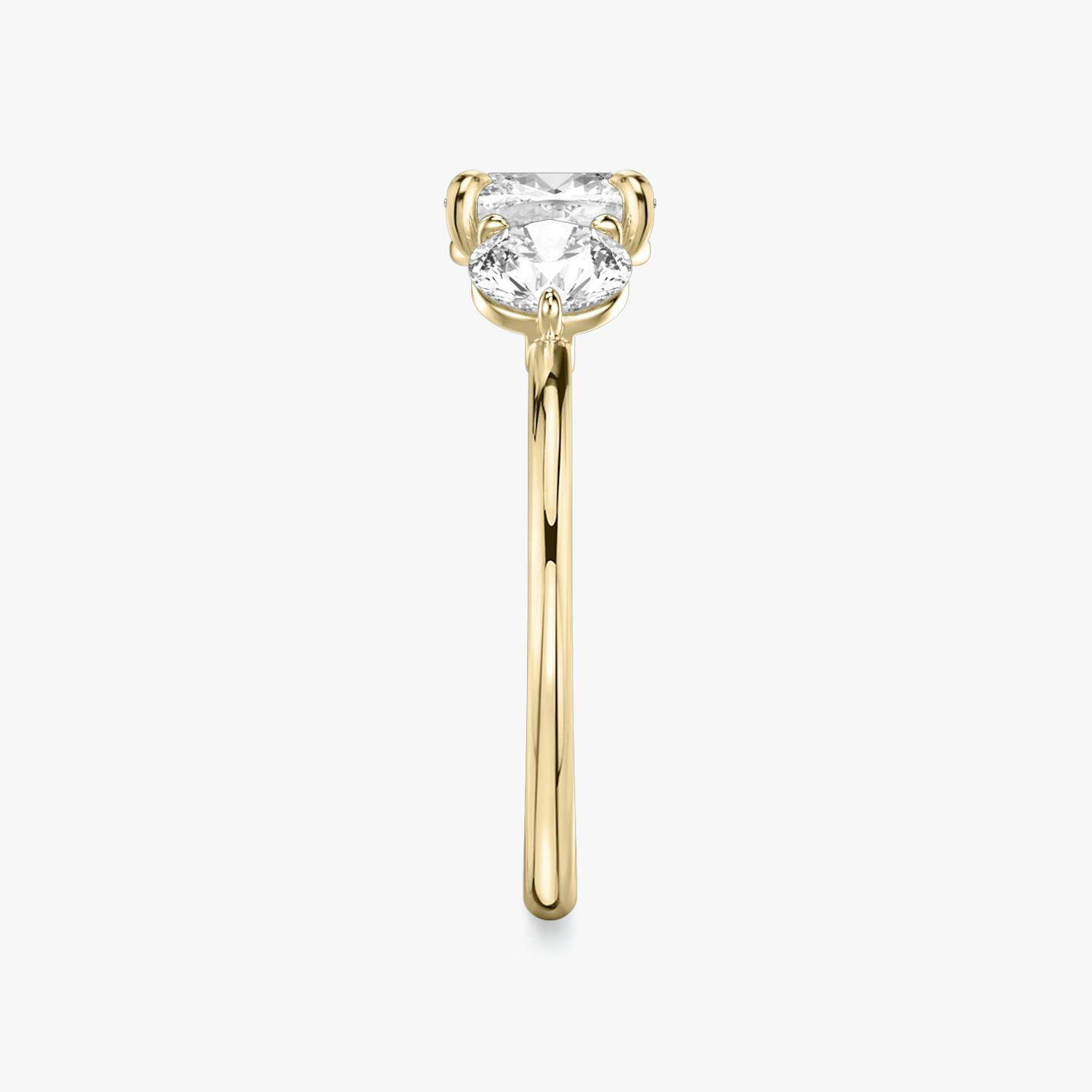 The Three Stone | Pavé Cushion | 18k | 18k Yellow Gold | Band: Plain | Side stone carat: 1/2 | Side stone shape: Round Brilliant | Diamond orientation: vertical | Carat weight: See full inventory
