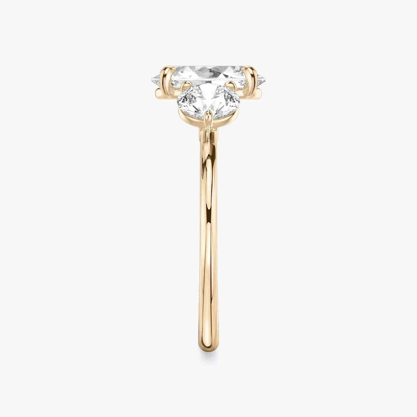The Three Stone | Oval | 14k | 14k Rose Gold | Band: Plain | Side stone carat: 1/2 | Side stone shape: Round Brilliant | Diamond orientation: vertical | Carat weight: See full inventory