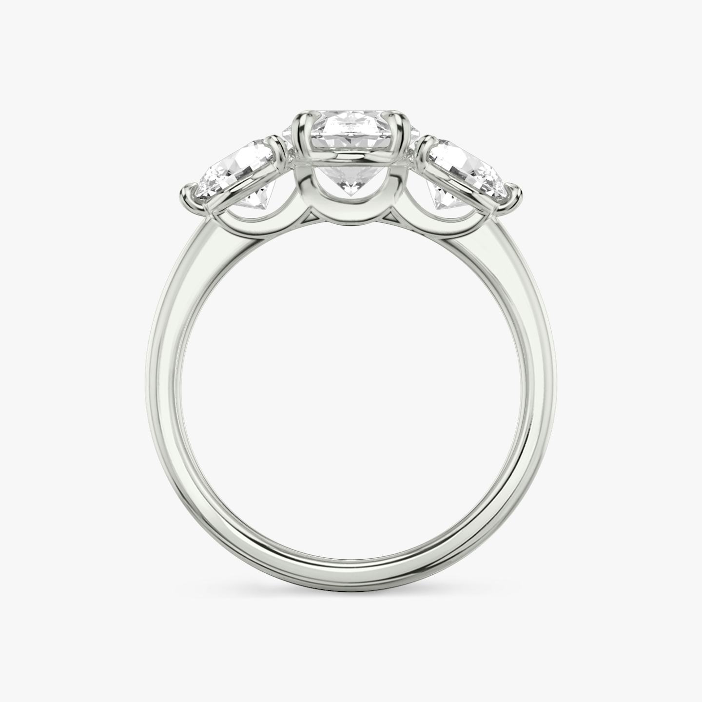 The Three Stone | Oval | 18k | 18k White Gold | Band: Plain | Side stone carat: 1/2 | Side stone shape: Round Brilliant | Diamond orientation: vertical | Carat weight: See full inventory