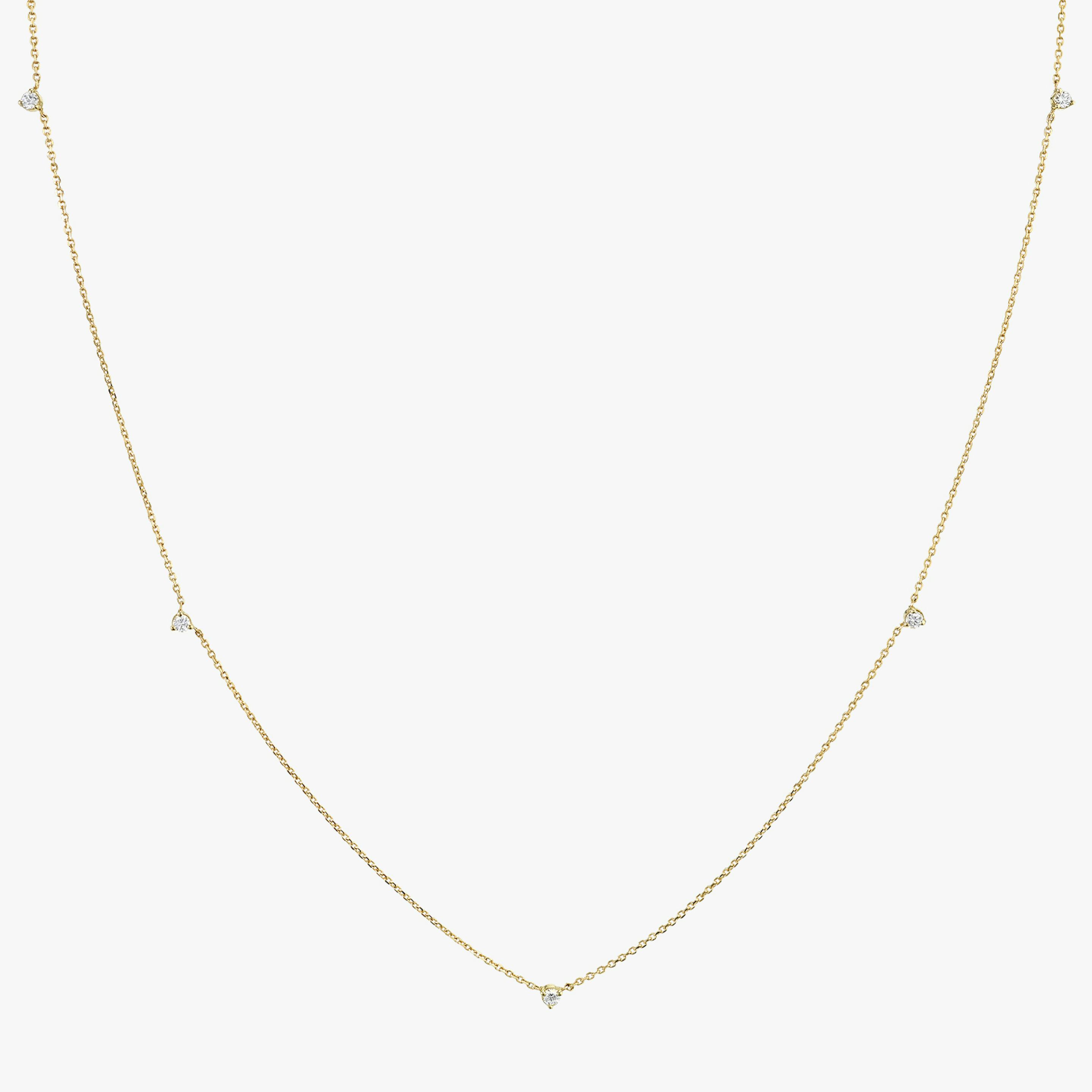 Tiny Station Necklace | Round Brilliant | 14k | 18k Yellow Gold | Chain length: 16-18