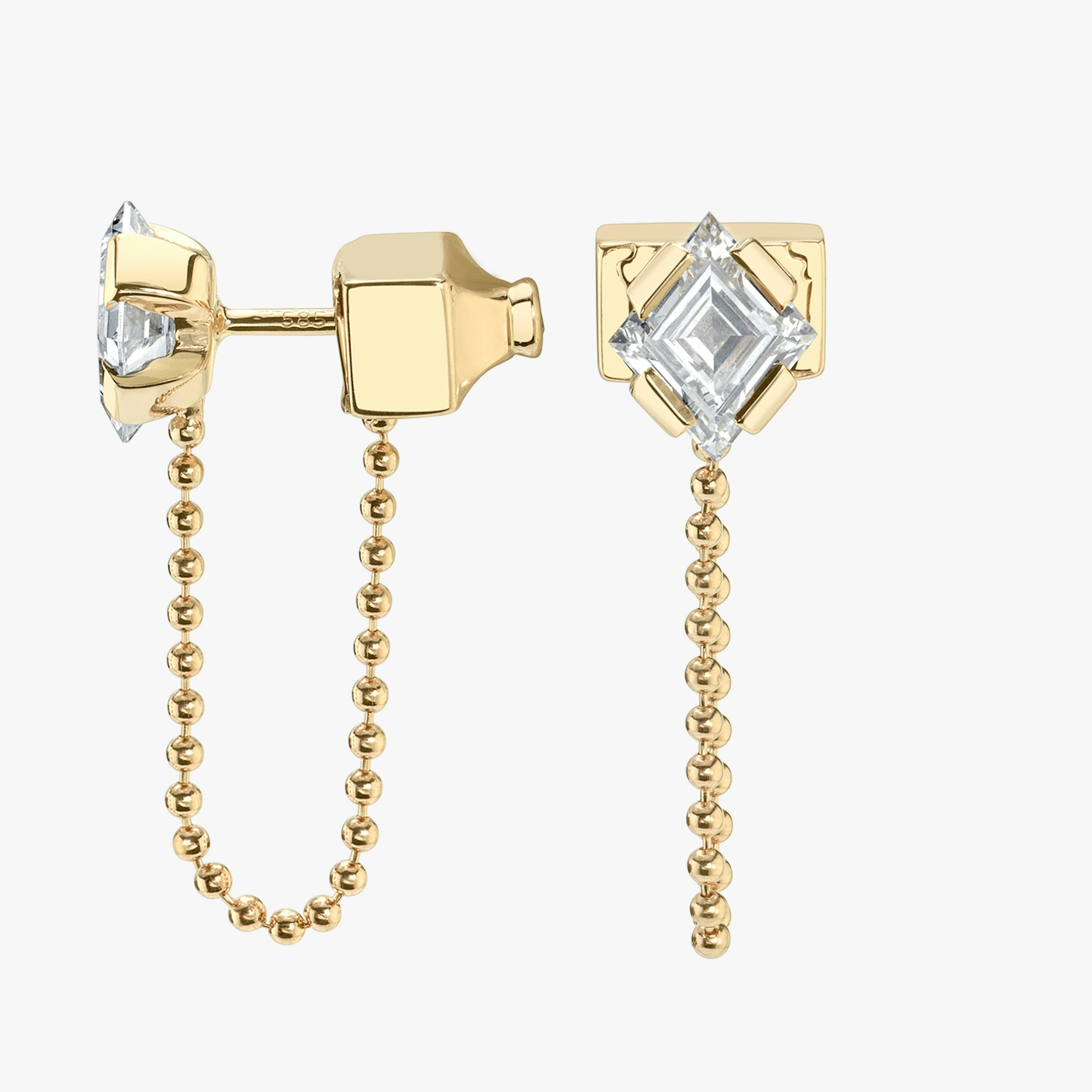 Connected Earring | lozenge+round-brilliant | 14k | 18k Yellow Gold